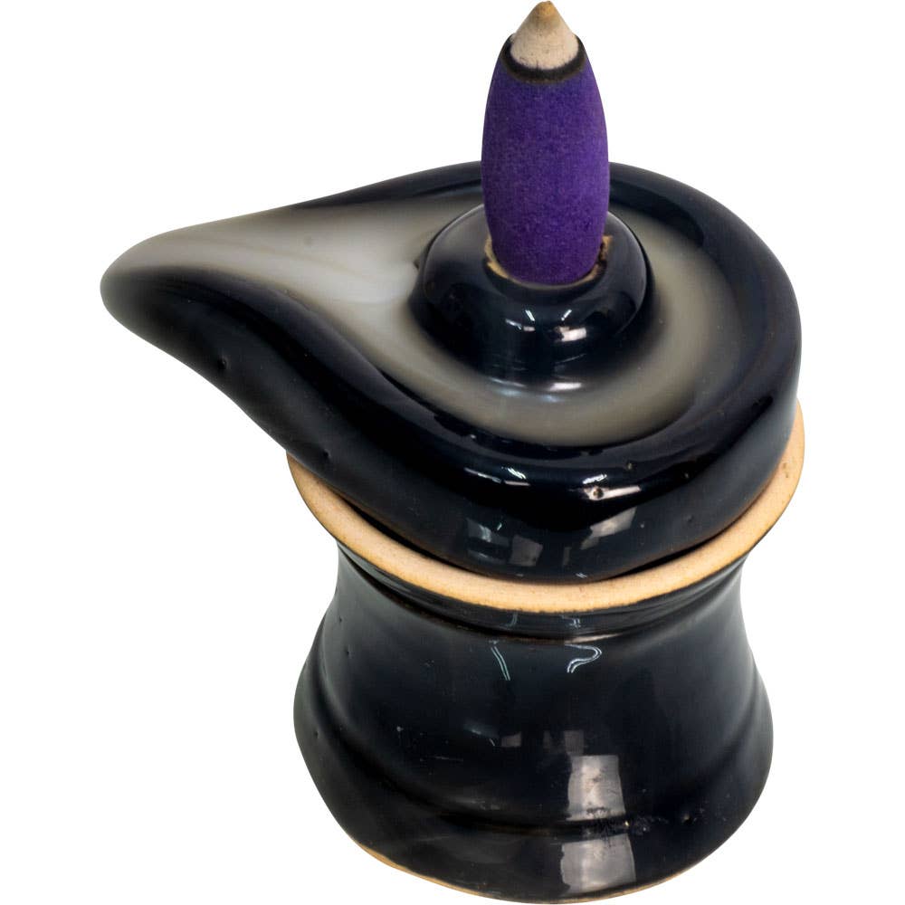 Incense Holder - Lingga Yoni - Black - Ceramic Backflow