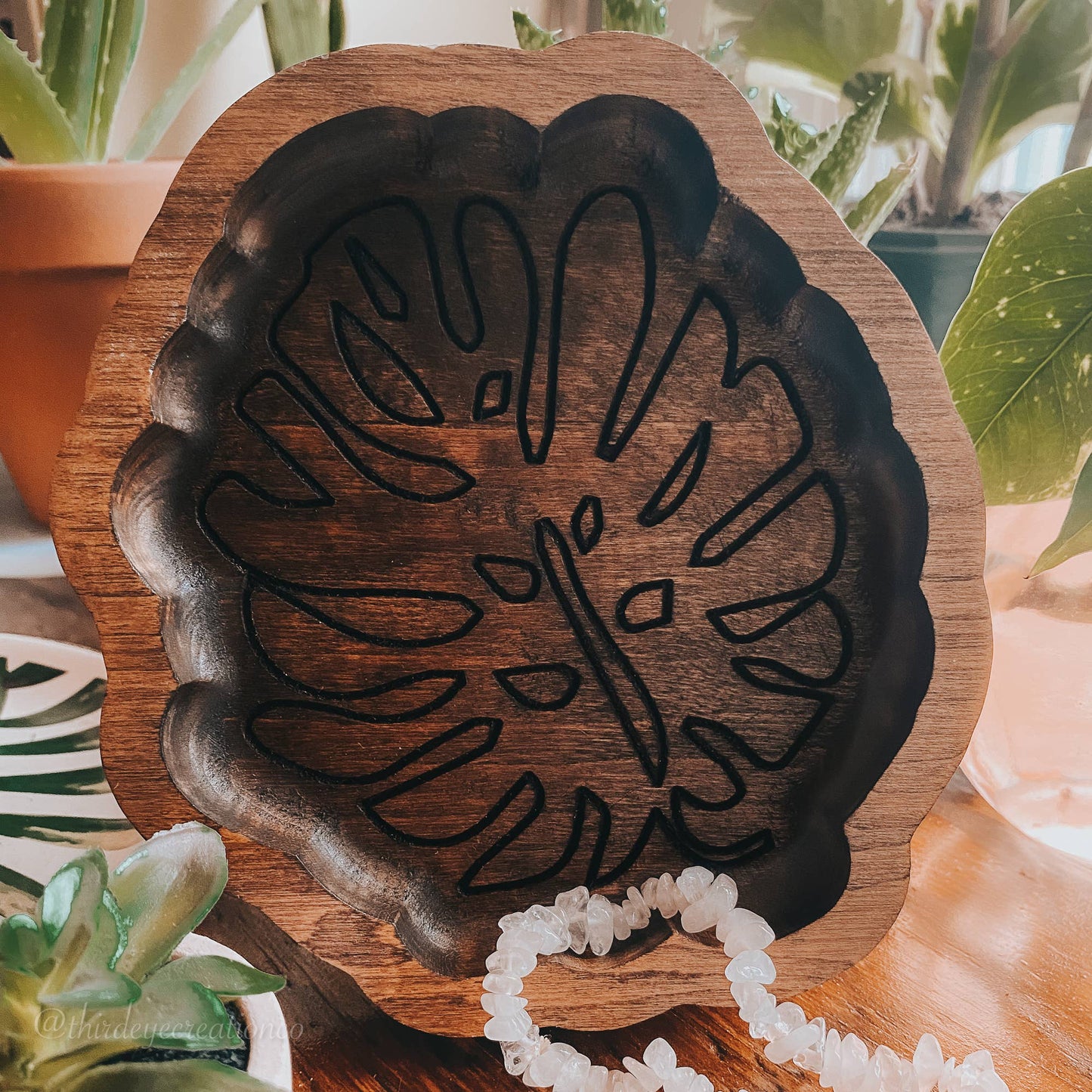 Boho Decor, Monstera Tray, Wooden Catchall, Plant Lover Gift