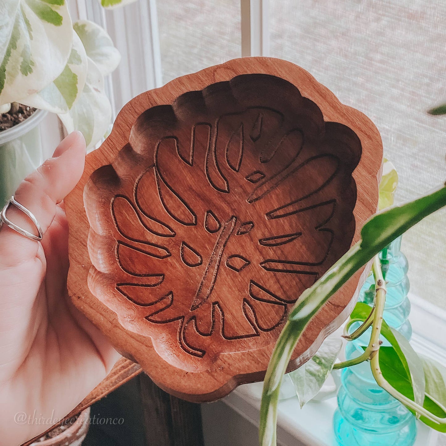 Boho Decor, Monstera Tray, Wooden Catchall, Plant Lover Gift