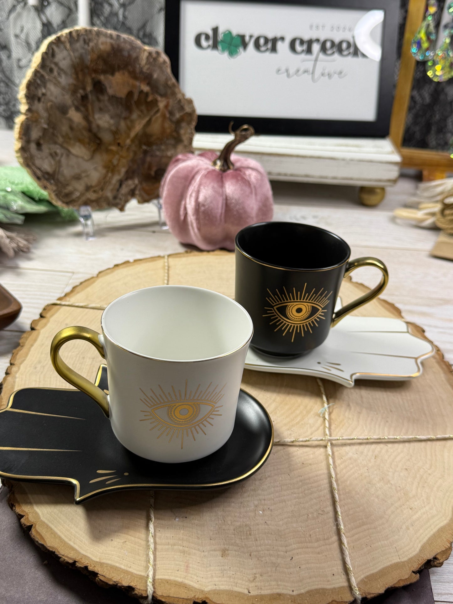 Hamsa hand set of two cup and saucer