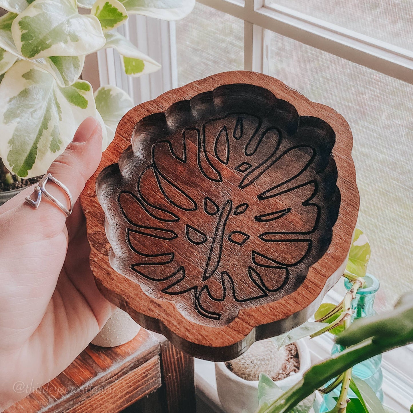Boho Decor, Monstera Tray, Wooden Catchall, Plant Lover Gift